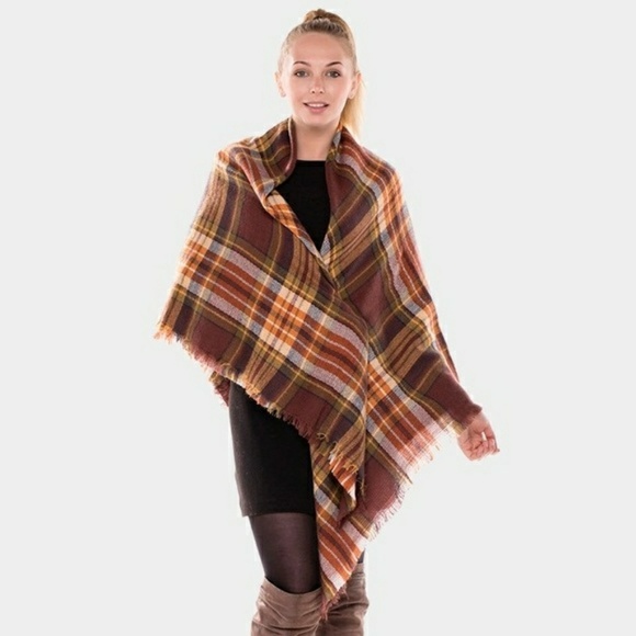 LAST ONE!!! Brown Plaid Blanket Scarf - Picture 3 of 5